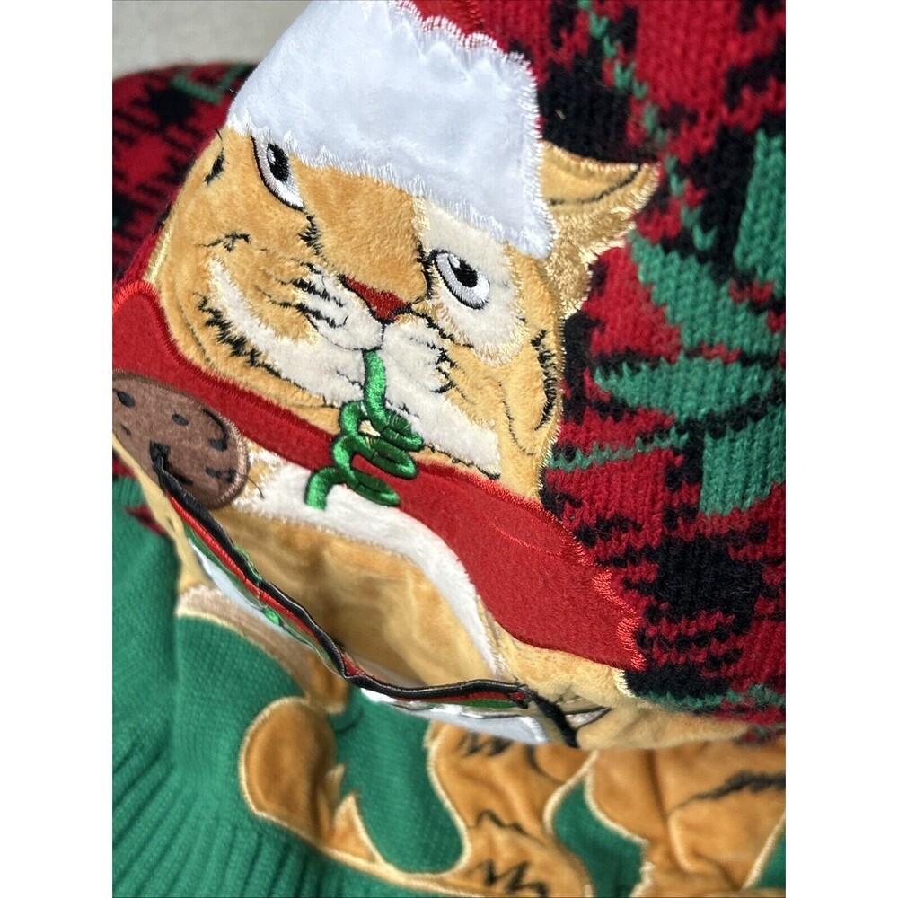 Celebrate Together Cat Ugly Christmas Sweater Sz Medium Drink Pocket Kitty Straw - Picture 6 of 9